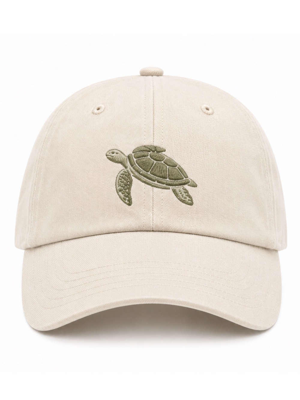🐢 Sea Turtle Embroidered Beige Baseball Cap Coastal Adjustable Velcro Strap Hat